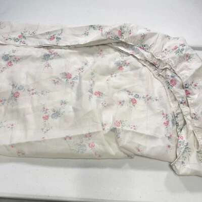 复古 jcpenney 双人合身床单粉色蓝色花卉荷叶边 y2k 90 年代 80 年代 — 第 1/4 张图片