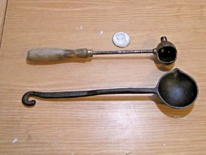 2 Antique Ladle Cast Iron Lead Pouring Melting Dipper Spoons Vintage - Picture 1 of 10