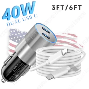 PD 40W Fast Car Charger USB C Adapter Cable Type C For iPhone 16 Pro Max 15 Plus - Picture 1 of 18