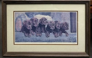 Impresión a color George Griff FUDGE - Cachorros labrador de chocolate firmados y enmarcados - Imagen 1 de 8