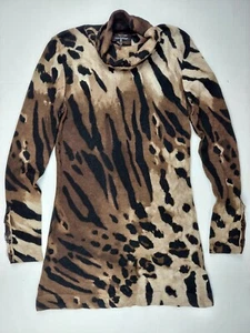 Sexy Mini Dress Cute Designer Animal Print Silk Tiger Stripe Long Sleeves Medium - Picture 1 of 7