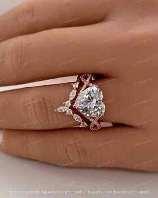 2 Ct Heart Lab Created Diamond Women's Fancy Bridal Ring 14K Rose Gold Plated - Image 1 of 4