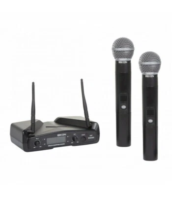EIKON WM300DM DOPPIO RADIOMICROFONO UHF A MANO GELATO PER KARAOKE SERATE DJ - Immagine 1 di 4