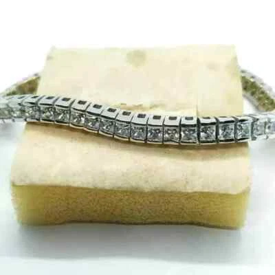 Теннисный браслет 9 карат огранка принцесса бриллиант лабораторно созданный покрытие белым золотом 14 карат 7,5 дюйма - Изображение 1 из 4