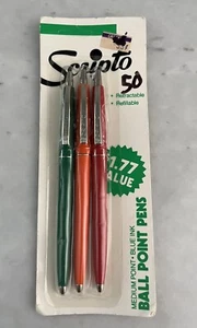Vintage Scripto Blue Ink Medium Point Ball Point Pens 3 Pack B249 NOS - Picture 1 of 7
