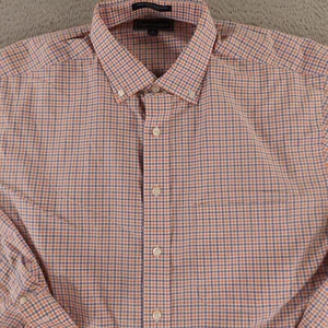 Paul Fredrick Hemd Herren XL blau orange Gingham kariert 100% Baumwolle Knopfleiste - Bild 1 von 10