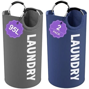 2Pack 95L Big Clothes Hamper Collapsible Laundry Baskets with Handles Dirty C... - Picture 1 of 9