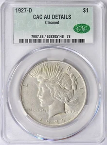 1927-D PEACE DOLLAR CACG AU CLEANED - Picture 1 of 2
