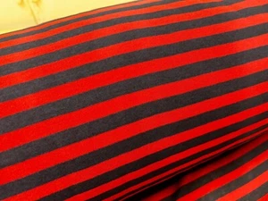 Printed cotton blend jersey fabric 150cms wide stretch material navy red stripe - Picture 1 of 5
