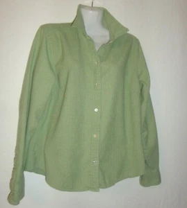 EDDIE BAUR - WOMEN'S GREEN COLLAR LONG SLEEVE SHIRT - 100% COTTON - SIZE: LARGE - Picture 1 of 8