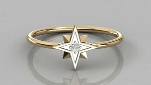 Twinkle Star Shape Tiny Natural Diamond Stackable Wedding Band 9Ct Gold - Picture 1 of 18
