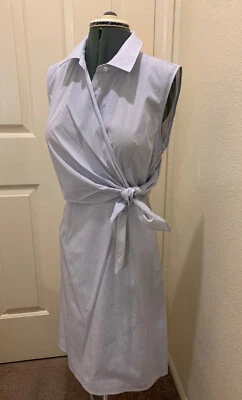Vestido Antonio Melani Azul/Blanco Pin Rayas Sin Mangas Cuello Envolvente Nuevo con Etiquetas Talla 10 Foto 1 de 4