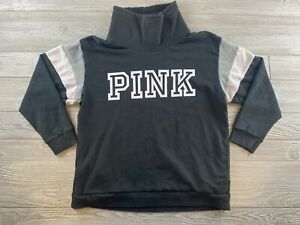 Victoria Secret Pink Spellout Cowl Neck Sweater Women's Size L Black Pullover 