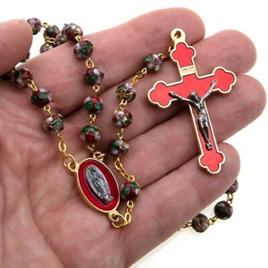 Red Cloisonne Catholic Rosary Beads Our Lady Guadalupe Women Italy - Picture 1 of 4