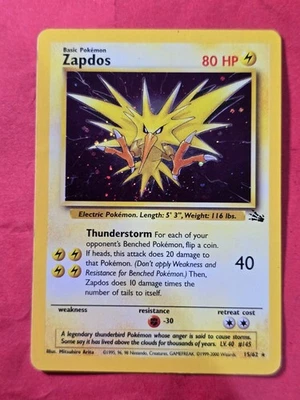 1999 Pokemon Fossil Unlimited #15 Zapdos HOLO, Rare, cd1 - Image 1 of 3