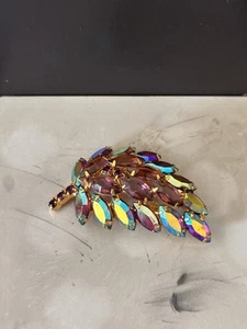 Vintage Rhinestone AB Leaf Brooch - Picture 1 of 6