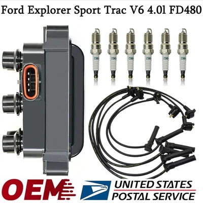 Ignition Coil & 6 Spark plug & 6 wire For Ford Explorer Sport Trac V6 4.0l FD480 Foto 1 de 4