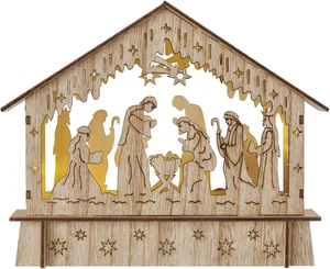 Presepe in Legno Leggero, Decorazione Natalizia Con 6 LED, Luce Bianca Calda, Fu - Foto 1 di 12