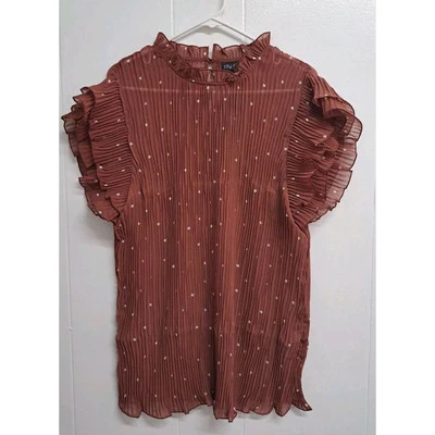 City Chic Top Sheer Pleated Spot Rushed neck Sleeve Blouse Size L/20 - Image 1 of 4