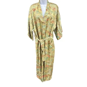 Vintage Asian Oriental Kimono Robe Longevity Hangzhou China House Print - Picture 1 of 9