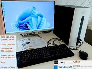 Desktop HP 550-204nl (AMD A10-8750 x4, 16 GB DDR3, RX 550 2GB, 1.5 TB) + 24" FHD - Bild 1 von 24