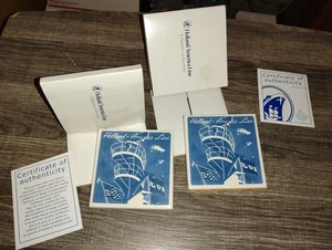 Zwei Holland-Amerika Kreuzfahrtlinie Getränk Untersetzer Keramikfliesen 4" mit Echtheitszertifikat Blau Delft - Bild 1 von 9