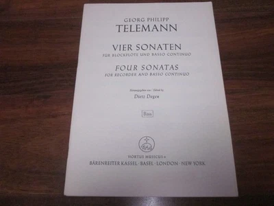 G.P. TELEMANN FOUR SONATAS FOR RECORDERS & BASSO CONTINUO HORTUS MUSICUS #6 - Image 1 of 3