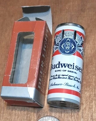 Vtg Novelty Beer Lighter Budweiser Can W/ Orginal Box Untested Beer Light J38 - Image 1 of 4