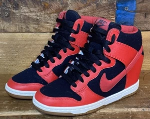 Nike Dunk Sky Hi Essential Hidden Wedge Heel High Black Red Bred Shoe Womens 7.5 - Picture 1 of 9