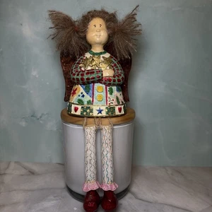 Rustikale Weihnachten unordentliche Haare Engel Patchwork Harz Regal Sitter Engel baumelnde Beine - Bild 1 von 5