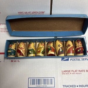 Russian Vintage Matryoshka Dolls Tree Ornaments~Hand Painted Wood~8 Piece Set - Picture 1 of 6