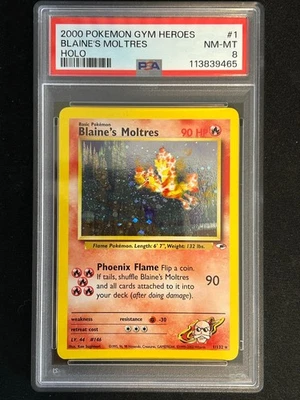 Pokemon Blaine's Moltres Gym Heroes Unlimited Holo Rare #1 PSA 8 - Image 1 of 2