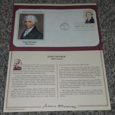 1986 First Day Cover  Postal Commemorative Society Sheet James Monroe President  - Image 1 of 4