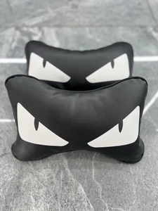 ‘Eyes’ Black/White Leather Car Neck Pillow PAIR - Picture 1 of 1