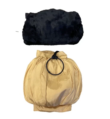 Lote de 2 piezas de manguito de piel vintage piel negra bronceada mantequilla amarillo tafetán COMO ESTÁ Foto 1 de 4