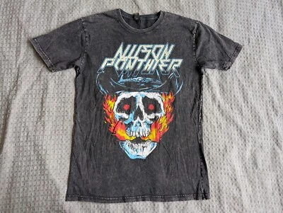 Camisa Allison Ponthier Adulto Mediana Gris Calavera Gráfica Banda Llamas Foto 1 de 4