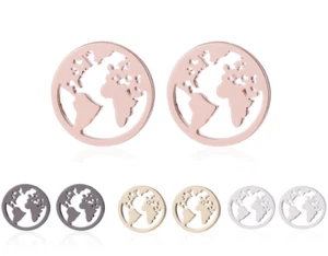 Edelstahl Weltkarte Welt Map Design Ohrstecker Ohrringe Rosegold Silber Gold pla - Bild 1 von 9