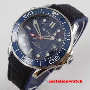 Bliger 41mm GMT Automatic Men’s Watch Blue Dial Date Luminous sapphire cerzmic - Picture 1 of 5