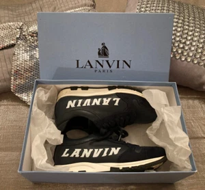 LANVIN Boys Sneakers UK 12 EU 30 Navy Leather Genuine Designer Trainers Shoes - Picture 1 of 12