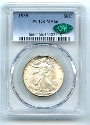 1939 Walking Liberty 50c Silver Half Dollar PCGS MS 66 PCGS Certified CAC - Image 1 of 2
