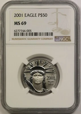 2001 Platinum Eagle $50 Half-Ounce MS 69 NGC 1/2 oz Platinum .9995 - Image 1 of 4