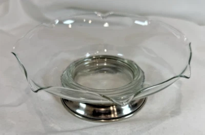 Vintage Wallace Sterling Silver A-52 Signed Base Crystal Glass Bowl 6” by 2" - Image 1 of 4