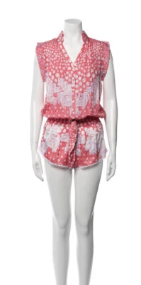 Mameluco de playa Poupette St. Barth 100 % seda rosa blanco floral burbuja talla mediana Foto 1 de 4