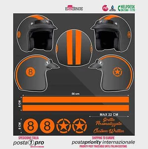 Kit ORANGE FLUO 8 Stella Strisce STICKER CASCO ADESIVO DECAL MOTO SCOOTER HELMET - Foto 1 di 1