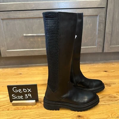 Nuevas botas de montar Geox D Iridea J de cuero negro hasta la rodilla para mujer talla EU 39 US 9 Foto 1 de 4