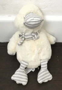 Elegante Baby Plüsch Ente Stofftier Spielzeug Elfenbein Grau Gestreift Strickschleife 10 Zoll - Bild 1 von 5