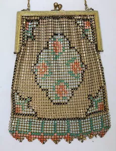 1920's Antique Flapper Purse Whiting & Davis Enamel Painted Mesh Evening Handbag - Picture 1 of 15