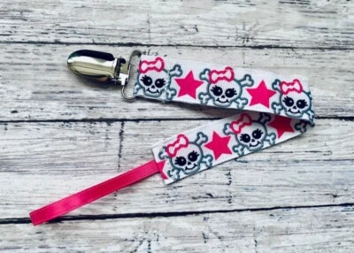 Punk Rock Skulls Girly Pacifier Clip - Image 1 of 3