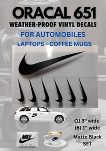 NIKE Swoosh Vinyl Decal! SET 🦈 Car Window Wall Sticker. 3" & "Wide 🌟 - Picture 1 of 1