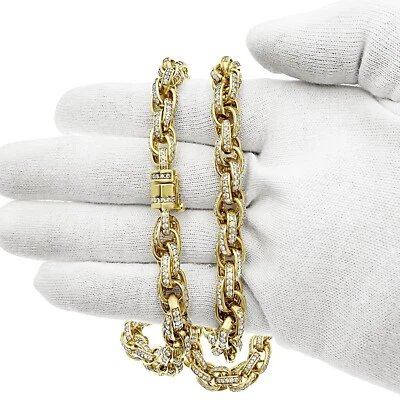 Collar de cadena helada de cuerda maciza de 8 mm con circonita cúbica de oro sobre plata de ley 925 Foto 1 de 4